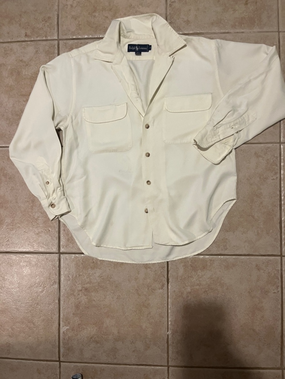 Ralph Lauren Off-White Long-Sleeve Button-Down Shirt with Patch Pockets